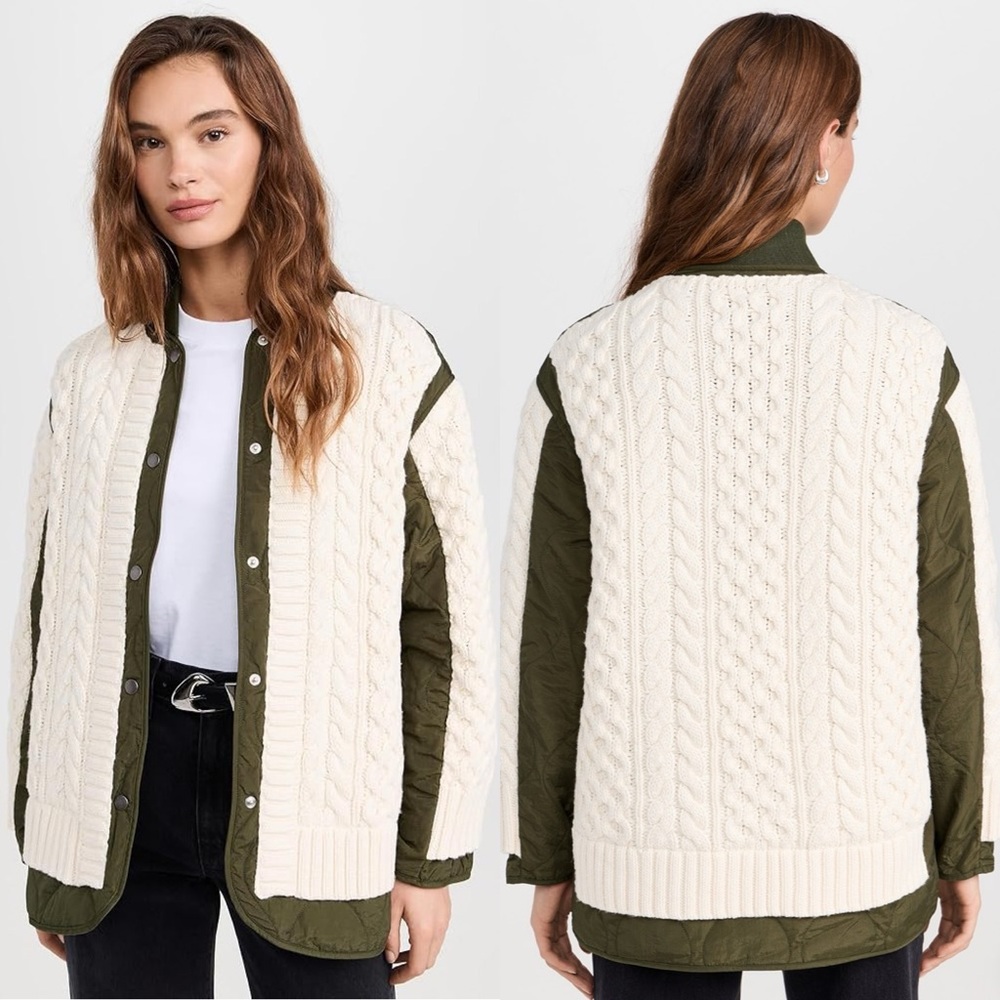 NWT Rag & Bone Winnie Mixed Media Cable Knit Sweater Jacket - Picture 1 of 7